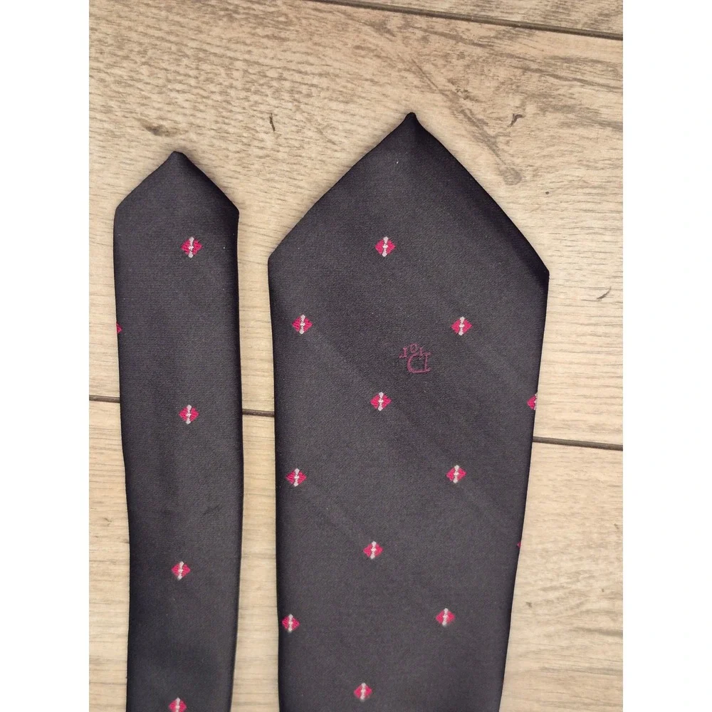 Christian Dior Monsieur Mens Tie Black Red Diamond Geometric Silk Blend USA VTG